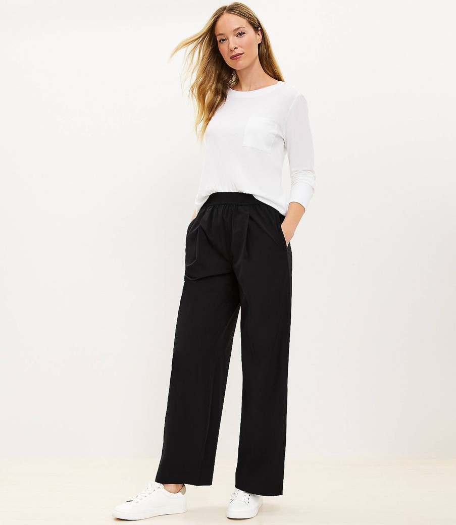 Clothing Loft | Lou & Grey Wanderweave Shirred Wide Leg Pants Black