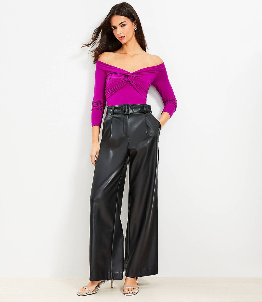 Clothing Loft | Belted Wide Leg Pants In Faux Leather Black