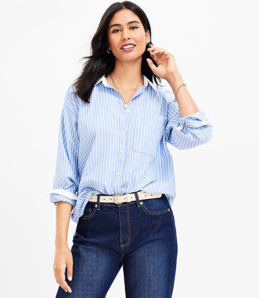 Clothing Loft | Striped Oversized Everyday Shirt Cornflower Blue