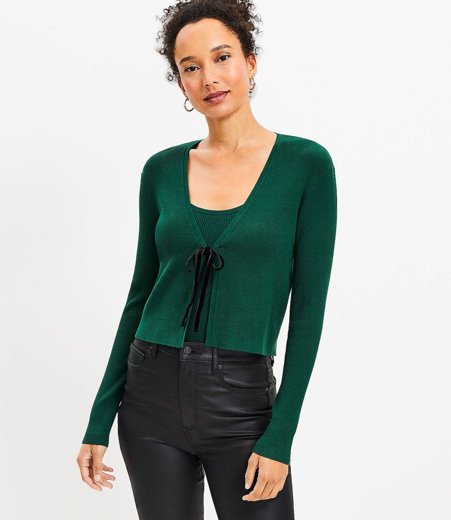 Clothing Loft | Velvet Tie Ribbed Cardigan Deep Tropic Green