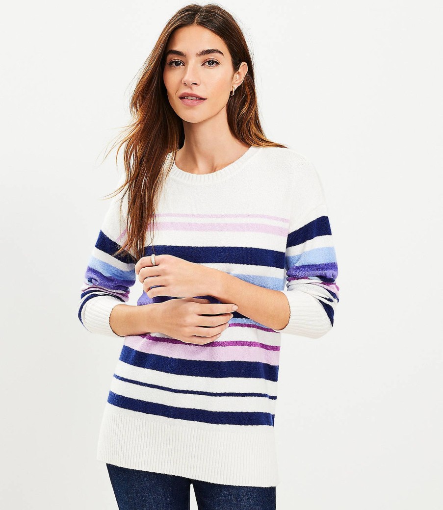 Clothing Loft | Striped Drop Shoulder Tunic Sweater Whisper White