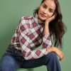 Clothing Loft | Plaid Puff Sleeve Mock Neck Top Whisper White