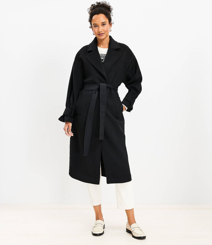 Clothing Loft | Modern Tie Waist Trench Coat Black