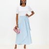 Clothing Loft | Chambray Ruffle Wrap Maxi Skirt Light Blue Chambray