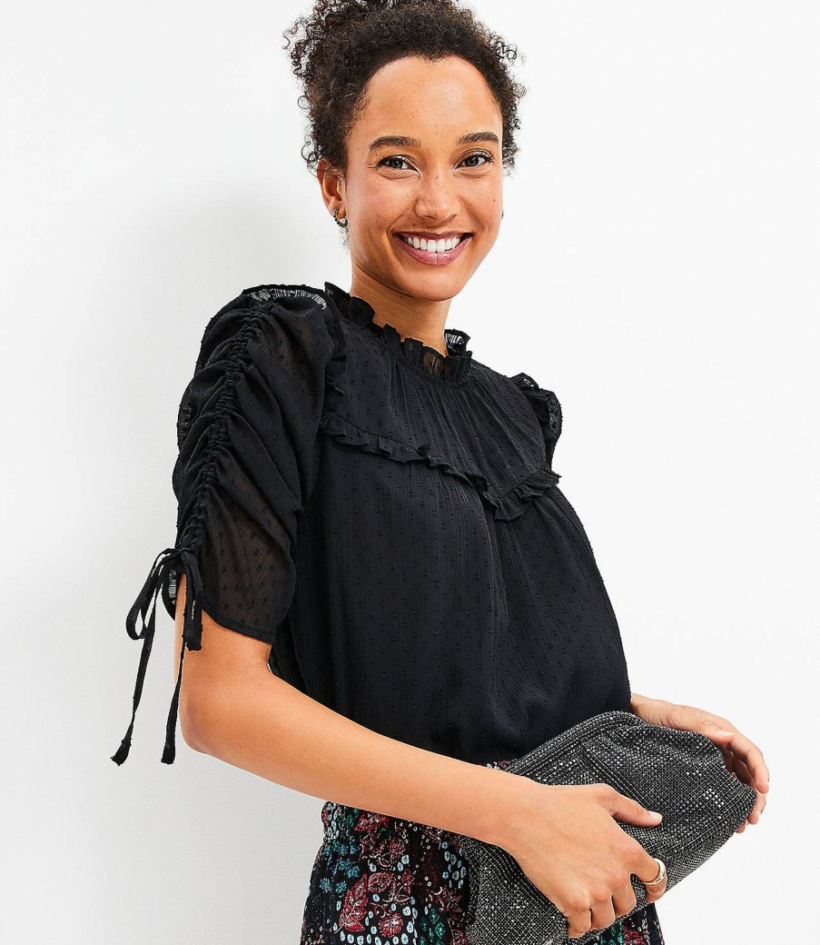 Clothing Loft | Clip Ruffle Tie Sleeve Top Black