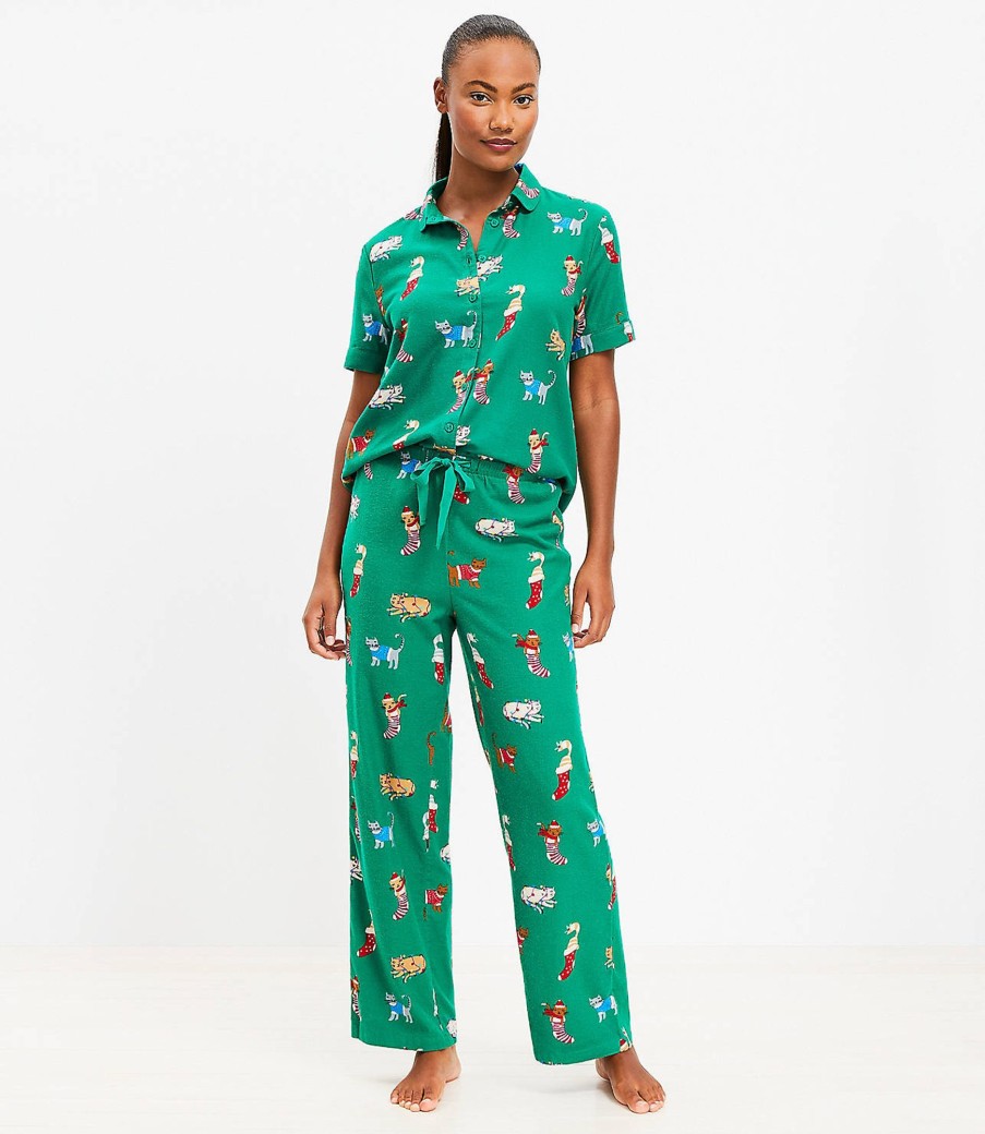 Clothing Loft | Holiday Kitten Pajama Set Bright Kelly Green