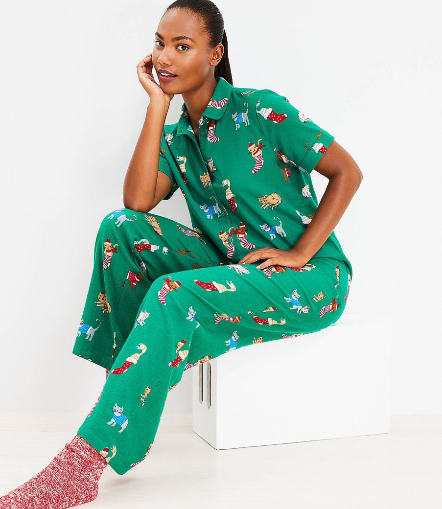 Clothing Loft | Holiday Kitten Pajama Set Bright Kelly Green