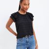 Clothing Loft | Textured Plaid Double Ruffle Top Black