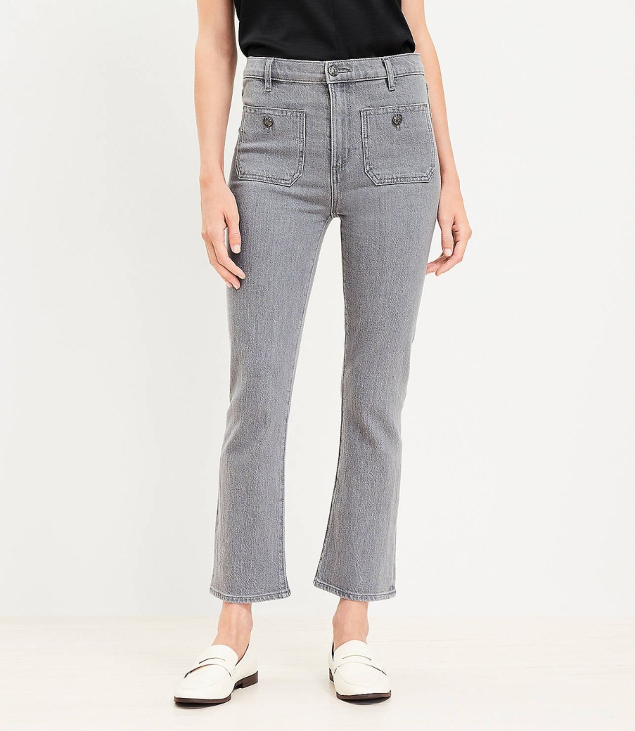 Clothing Loft | Patch Pocket High Rise Kick Crop Jeans In Grey