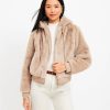 Clothing Loft | Faux Fur Bomber Jacket Neutral Taupe