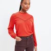 Clothing Loft | Textured Trimmed Ruffle Neck Blouse Blazing Red