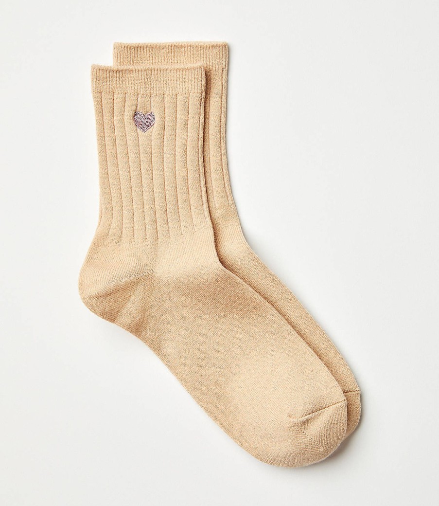 Accessories & Shoes Loft | Shimmer Heart Crew Socks Goldtone