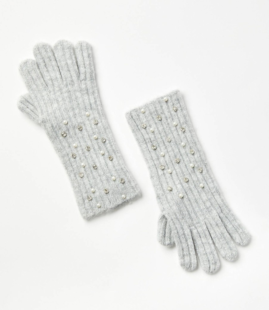 Accessories & Shoes Loft | Pearlized Sparkle Ribbed Gloves Heather Grey