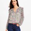 Clothing Loft | Floral Ruffle Tie Neck Blouse Pure Pearl