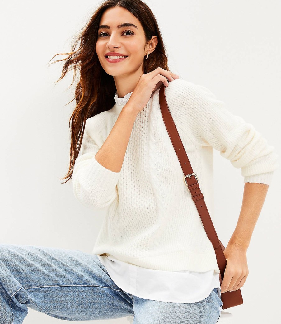 Clothing Loft | Layered Mixed Media Cable Sweater Whisper White