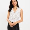 Clothing Loft | Dotted Ruffle Tie Neck Mixed Media Shell Whisper White