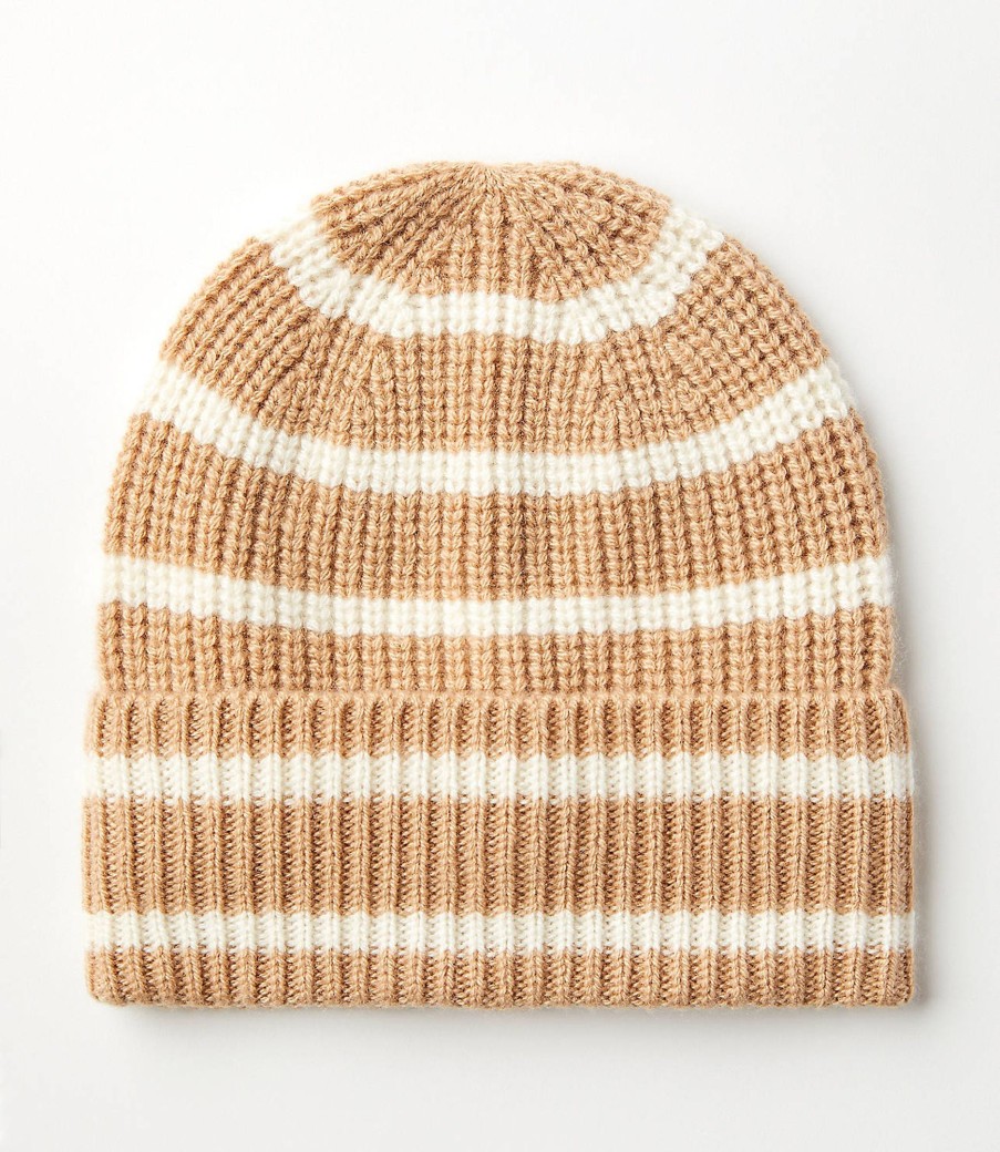 Accessories & Shoes Loft | Stripe Ribbed Cashmere Beanie Fawn