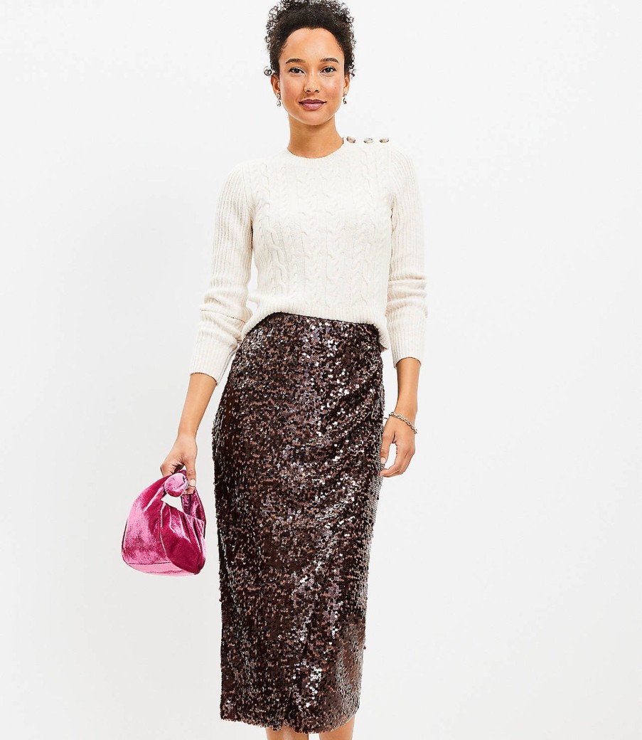 Clothing Loft | Sequin Wrap Midi Skirt Dark Brown