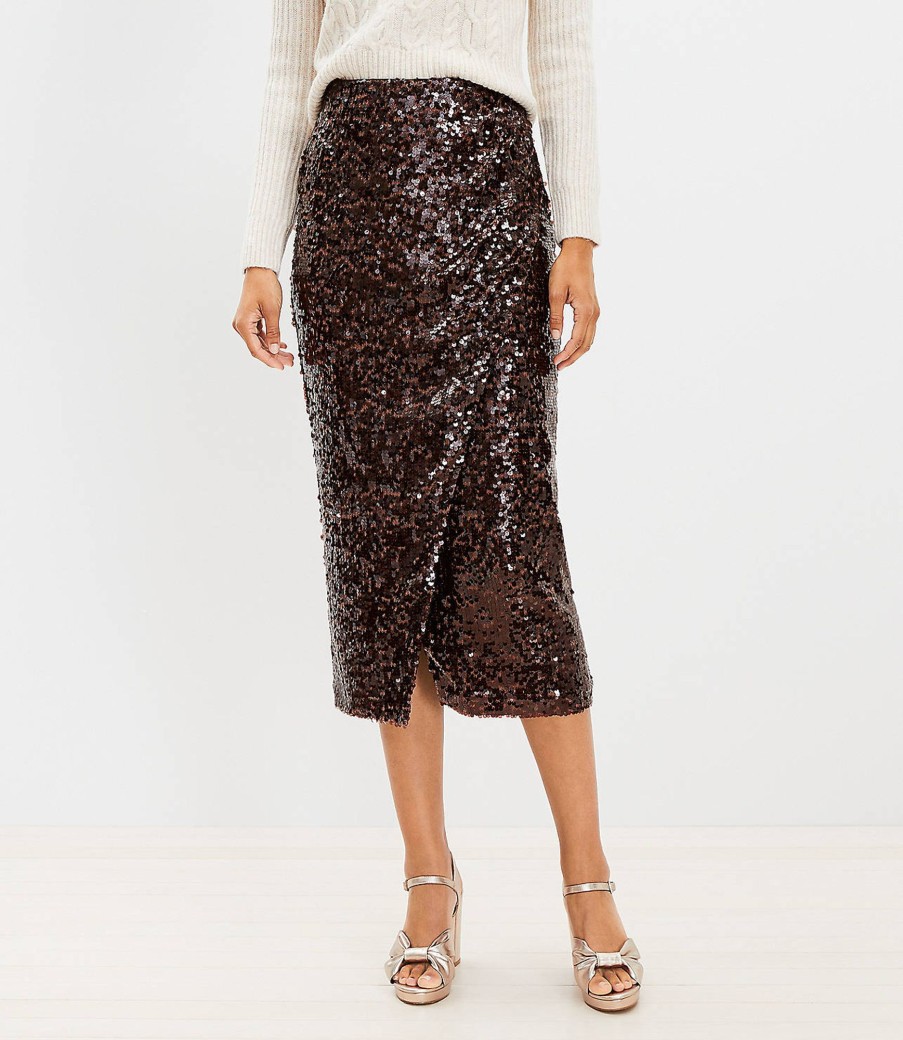 Clothing Loft | Sequin Wrap Midi Skirt Dark Brown