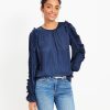 Clothing Loft | Mixed Media Ruffle Sleeve Top Deep Space Blue