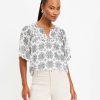 Clothing Loft | Floral Shirred V-Neck Top Whisper White