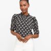 Clothing Loft | Geo Cinched Sleeve Ruffle Neck Top Black