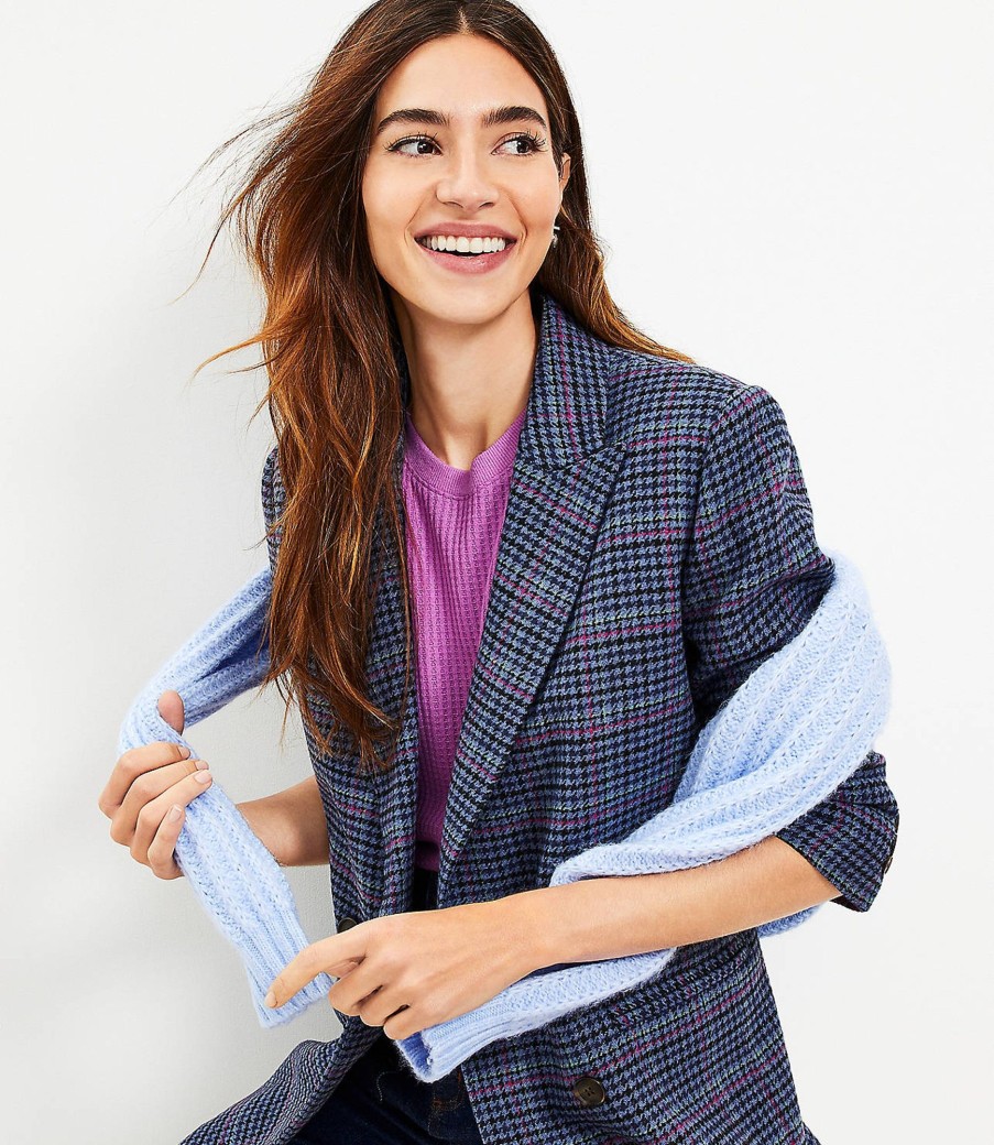 Clothing Loft | Houndstooth Structured Double Breasted Blazer Blue Dream