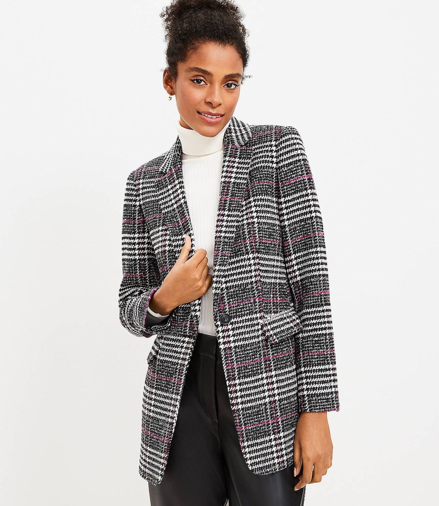 Clothing Loft | Plaid Long Modern Blazer Black/White Combo