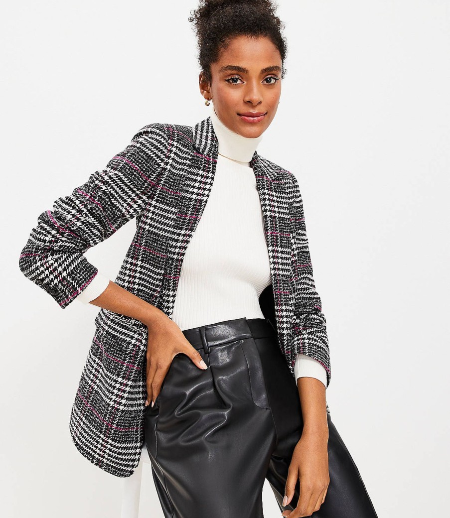 Clothing Loft | Plaid Long Modern Blazer Black/White Combo