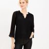 Clothing Loft | Pleated Ruffle Tie Neck Blouse Black