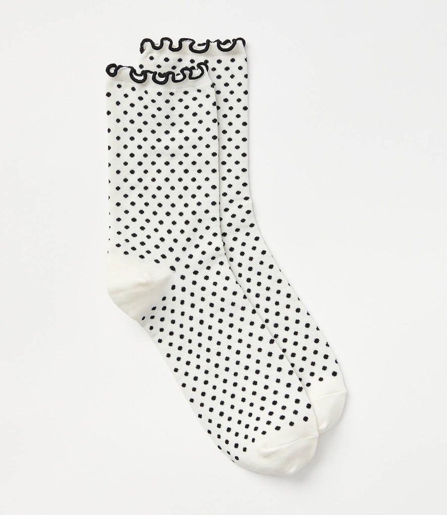 Accessories & Shoes Loft | Dotted Ruffle Crew Socks Pure Pearl