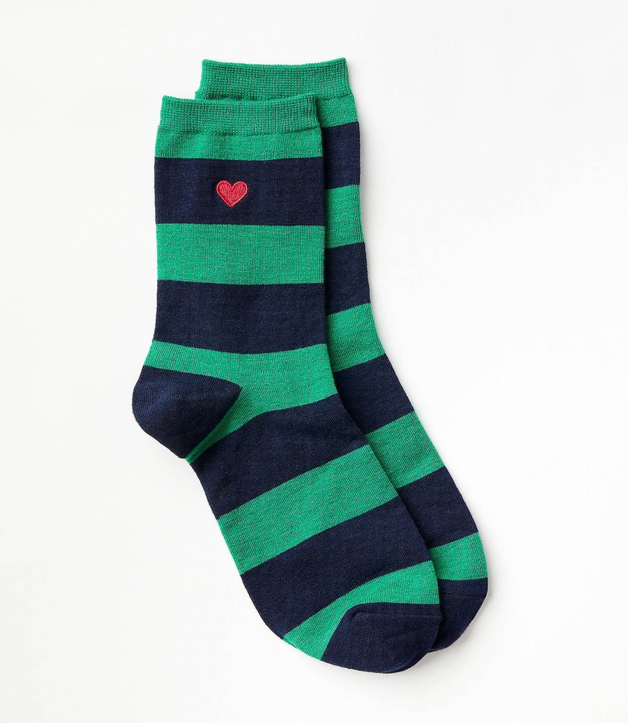 Accessories & Shoes Loft | Heart Stripe Crew Socks Deep Space Blue