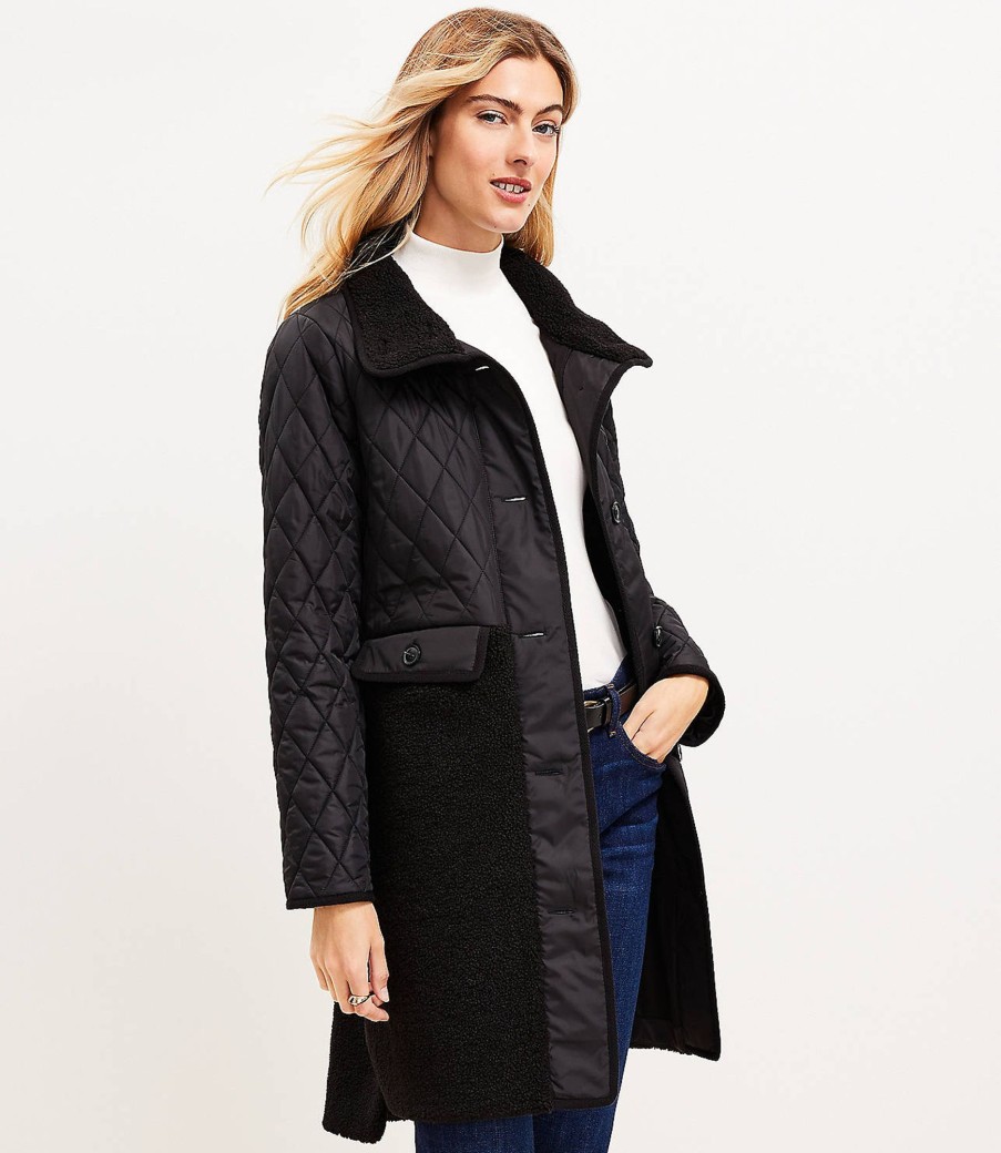 Clothing Loft | Shearling Mixed Media Coat Black