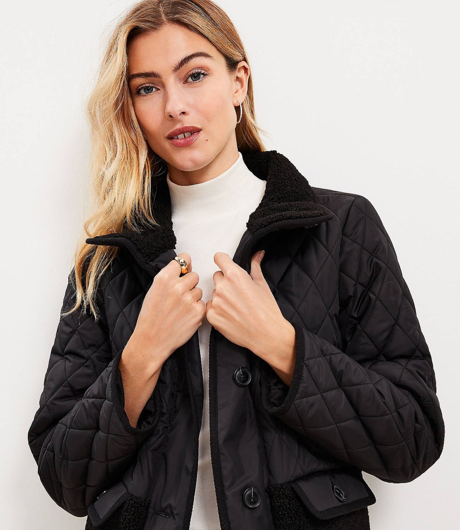 Clothing Loft | Shearling Mixed Media Coat Black