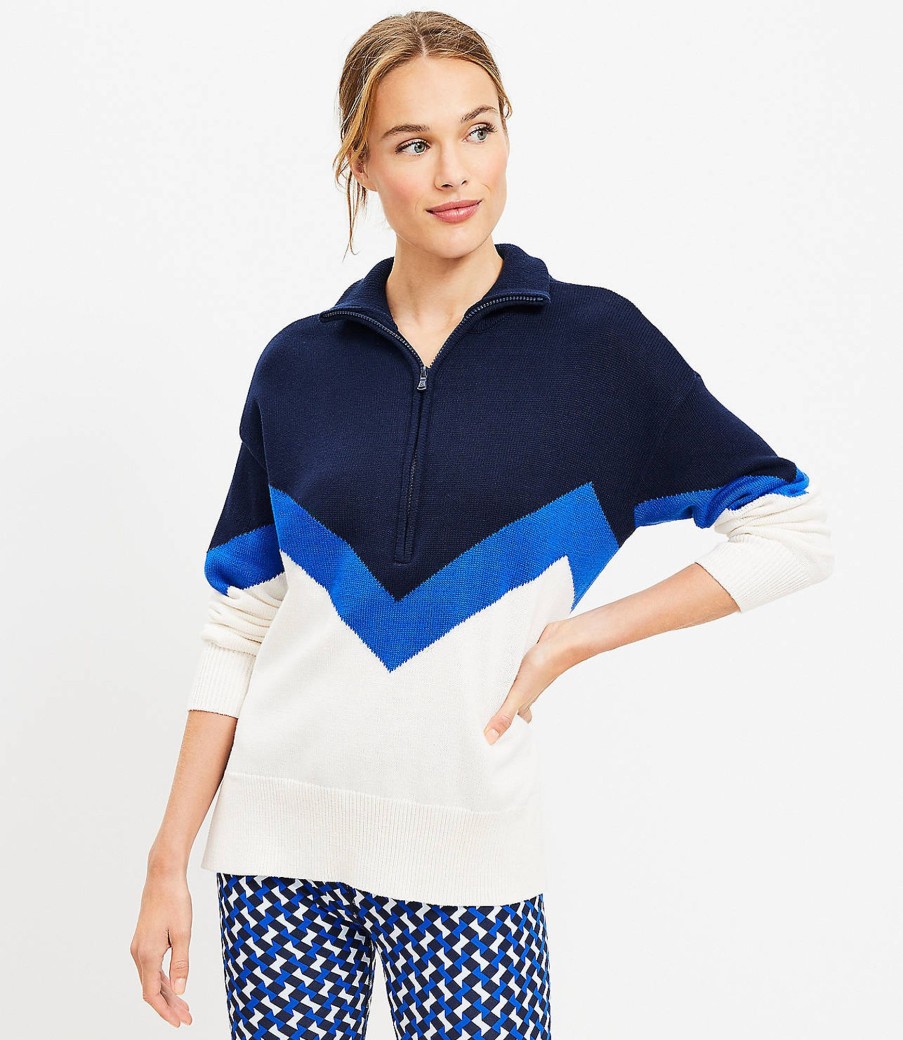 Clothing Loft | Lou & Grey Zig Zag Half Zip Tunic Sweater Deep Space Blue