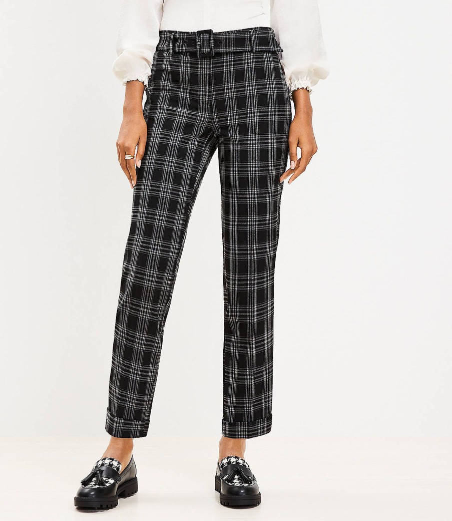 Clothing Loft | Belted Devin Slim Pants In Plaid Black