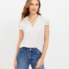 Clothing Loft | Clip Dot Ruffle Tie Neck Top Whisper White