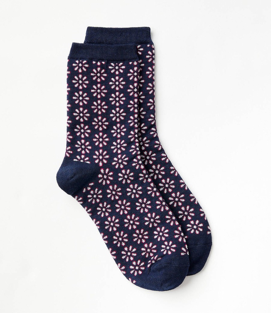 Accessories & Shoes Loft | Flower Crew Socks Deep Space Blue