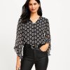 Clothing Loft | Geo V-Neck Ruffle Cuff Blouse Black