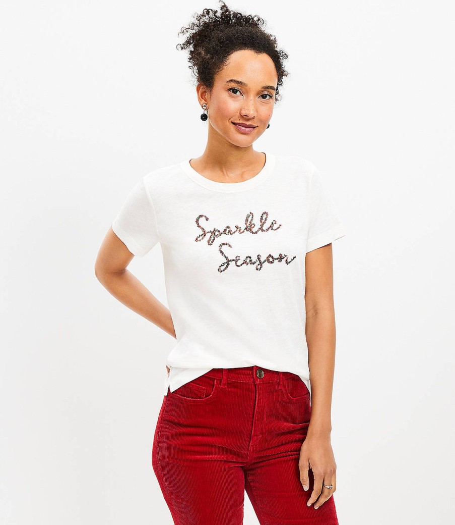 Clothing Loft | Sparkle Season Sequin Everyday Crew Tee Whisper White