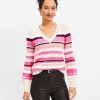 Clothing Loft | Stripe Relaxed V-Neck Sweater Beachside Khaki Heather