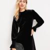 Clothing Loft | Velvet Smocked Ruffle Cuff Flare Dress Black