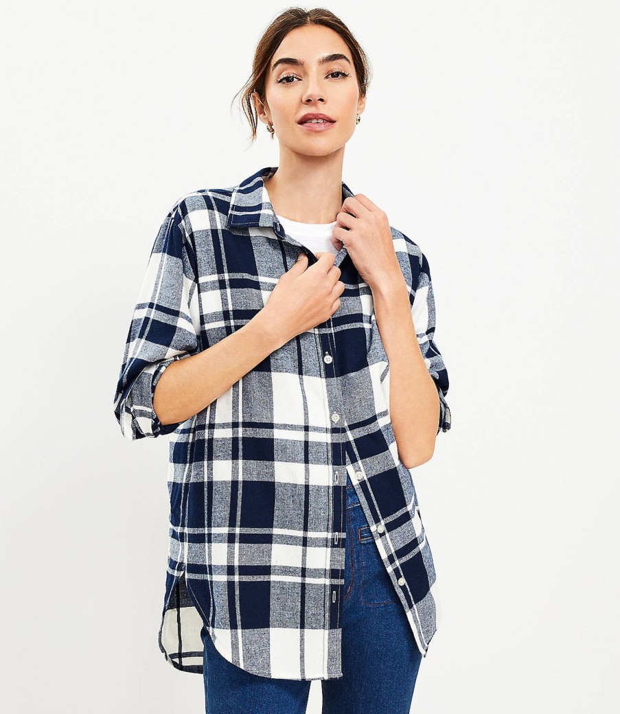 Clothing Loft | Plaid Flannel Everyday Tunic Shirt Deep Space Blue