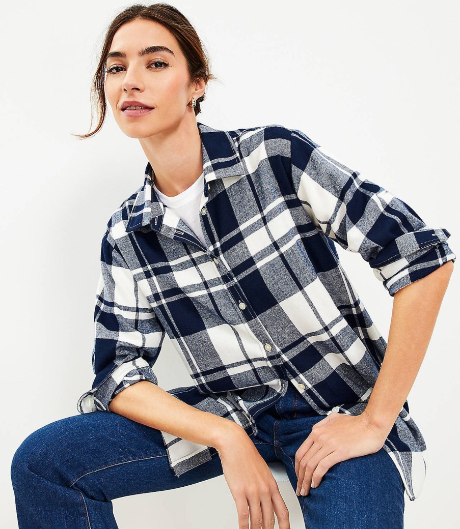 Clothing Loft | Plaid Flannel Everyday Tunic Shirt Deep Space Blue