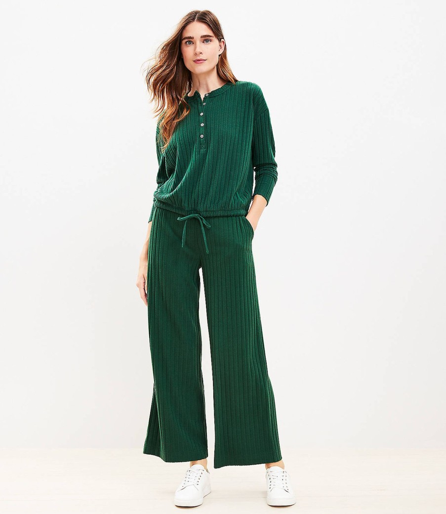 Clothing Loft | Lou & Grey Brushed Rib Wide Leg Pants Deep Tropic Green