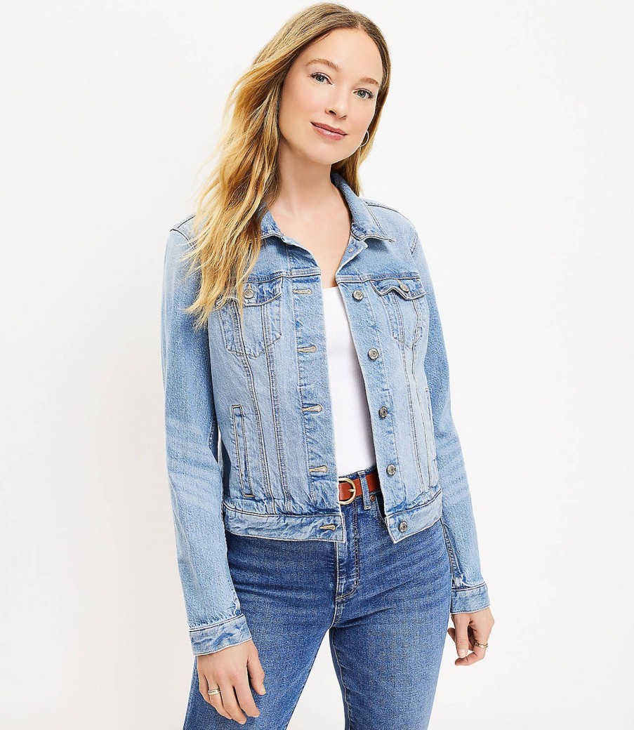 Clothing Loft | Denim Trucker Jacket In Light Mid Indigo Wash