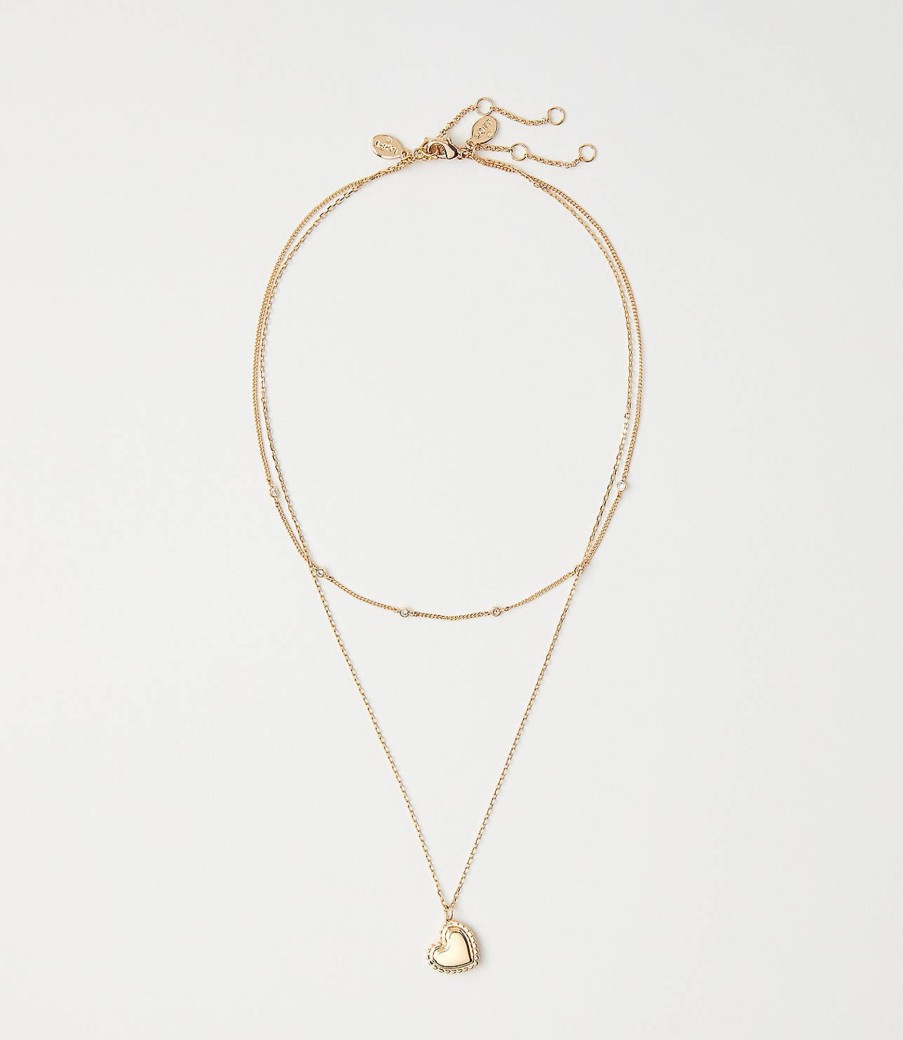 Accessories & Shoes Loft | Layered Heart Necklace Goldtone