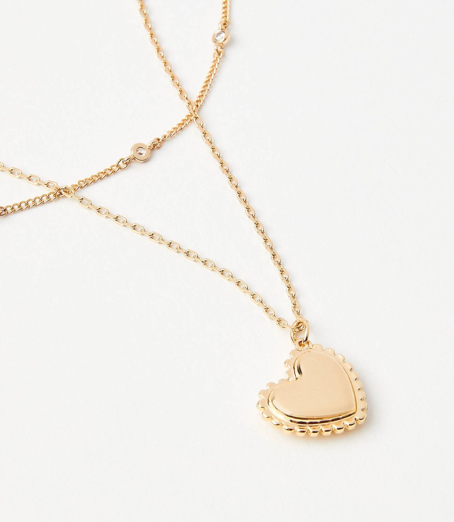 Accessories & Shoes Loft | Layered Heart Necklace Goldtone