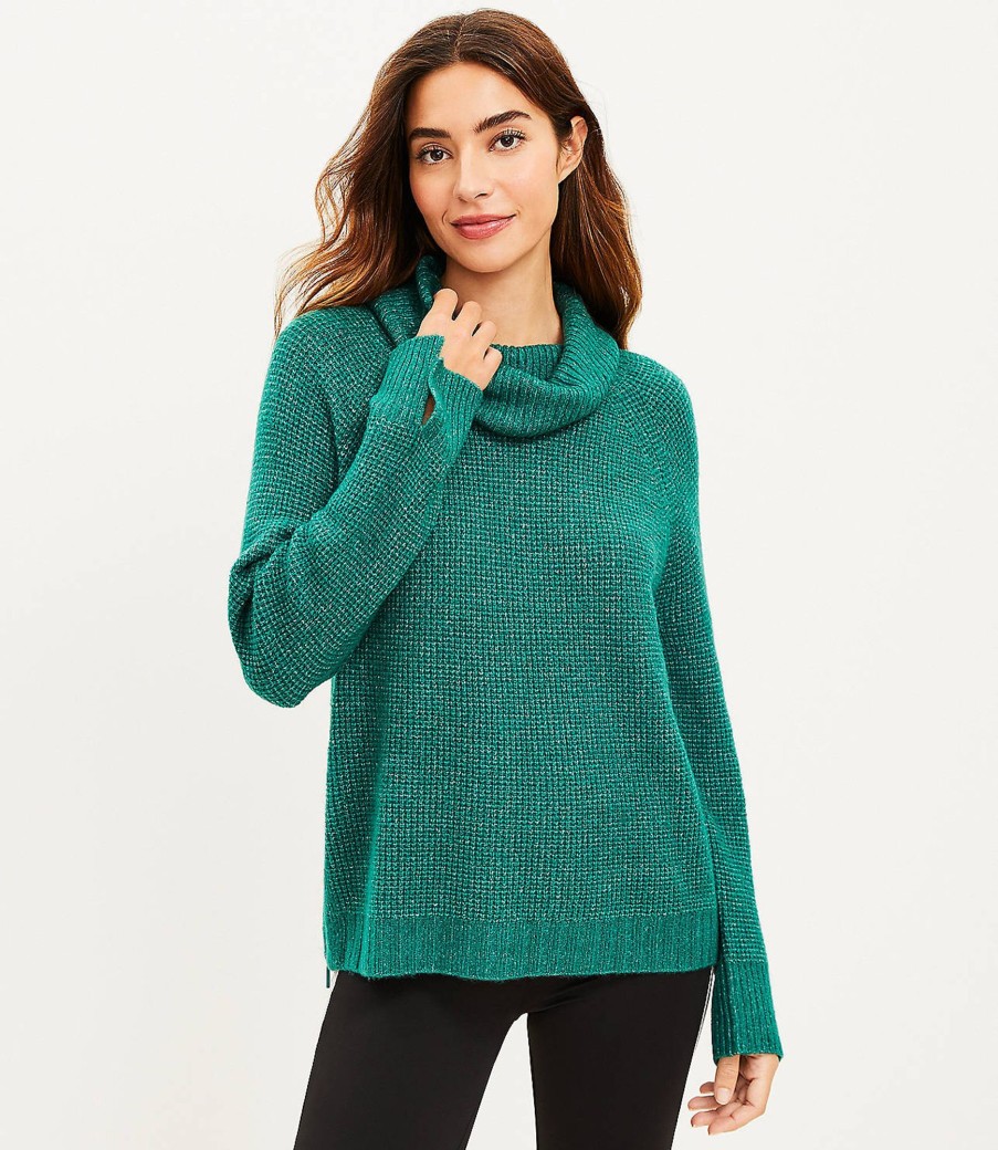 Clothing Loft | Lou & Grey Side Zip Wafflestitch Turtleneck Sweater Cool Pine