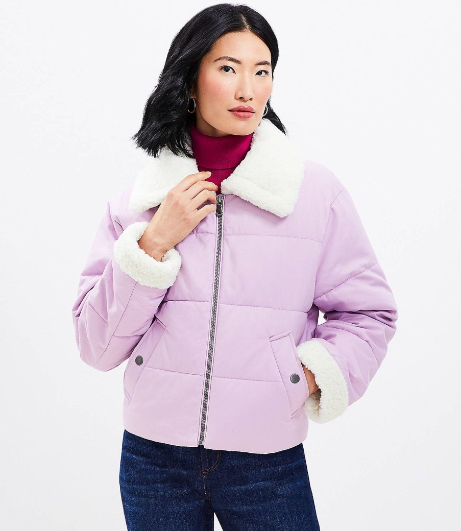 Clothing Loft | Shearling Collar Puffer Jacket Sheer Violet